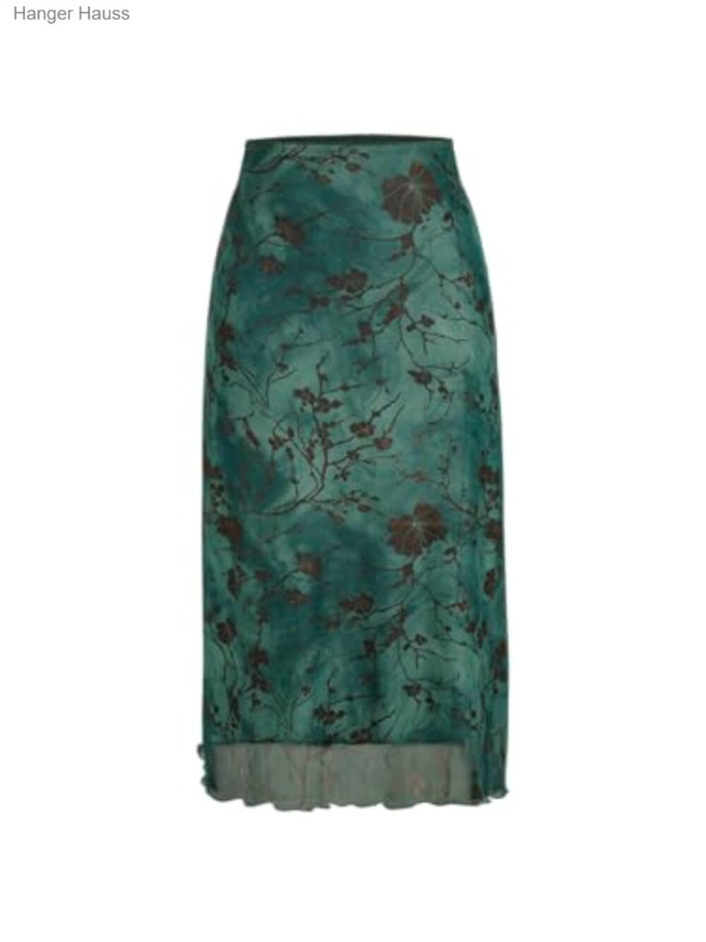 Mesh Floral Midi Skirt High Stretch Waist A-Line